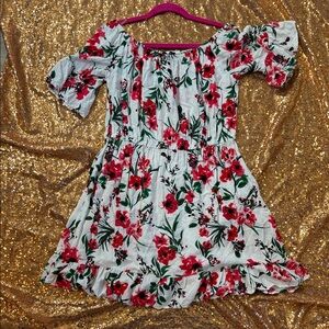 White Off The Shoulder Poppy Flower Mini Dress by New Look, Women’s XL